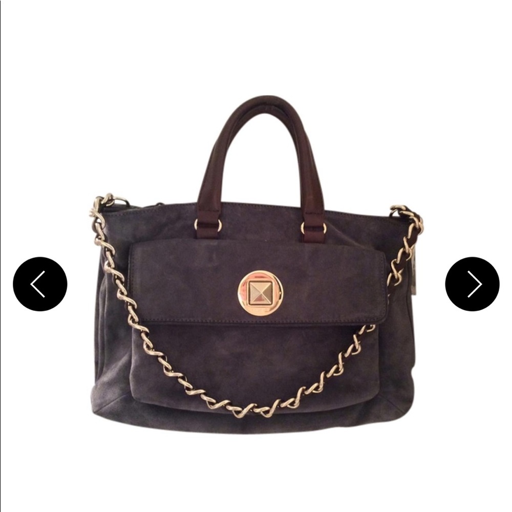 Kate spade with chain link strap dove grey suede tote